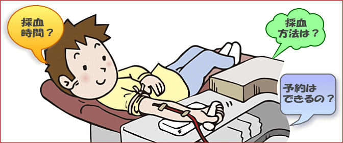 献血の種類、採血方法、採血の目安時間、予約について